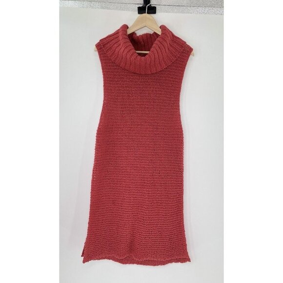Free‎ People Cowl Neck Red/Orange Chunk Knit Dress Tunic High Side Slits Sz S - Picture 1 of 9
